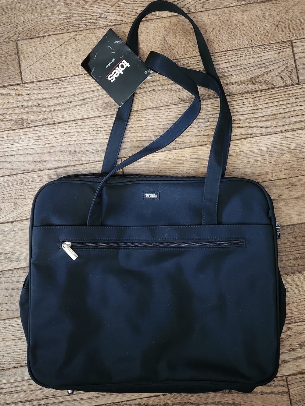 totes Black Nylon Laptop Tote with Front Zip Pocket